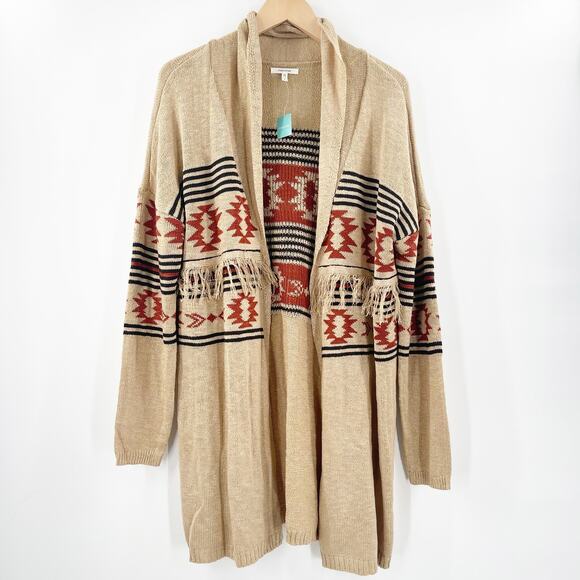 MAURICES Cardigan Sweater Size Large Western Fringe Longline Geo Duster NWT - Picture 3 of 16